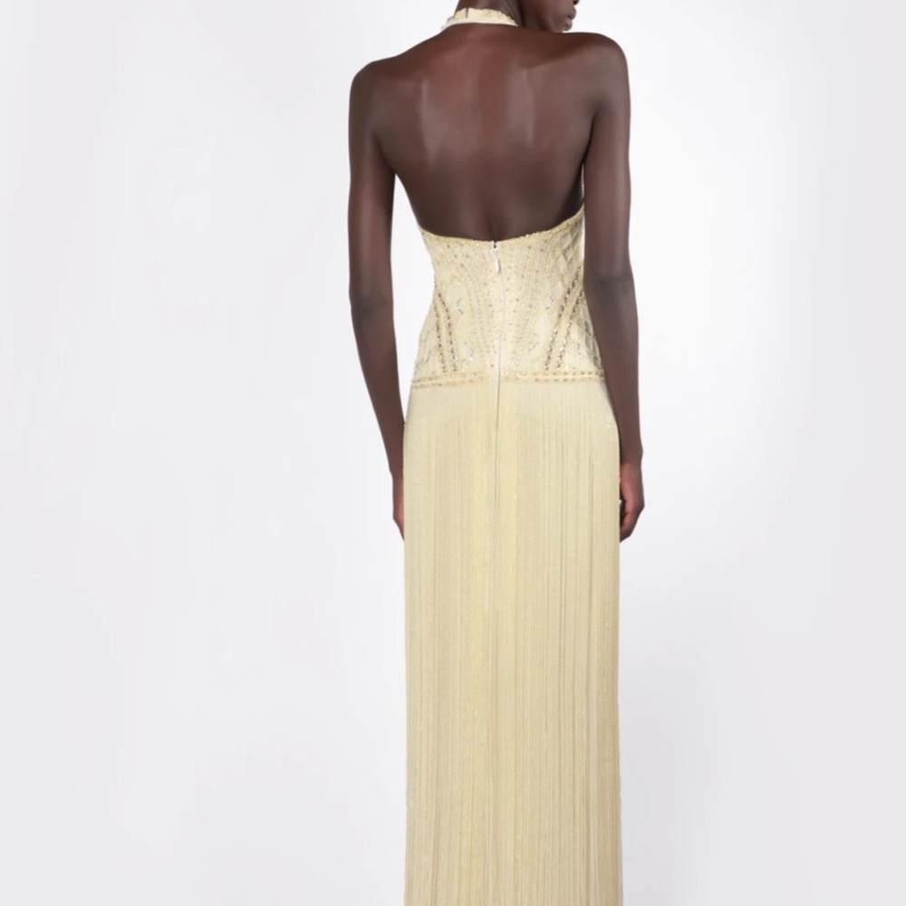 Elegant Cream Backless Halter Gown - Picture 7 of 9